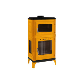 Houtkachel gietijzer emaille, zijruitjes en oven - 7 kW