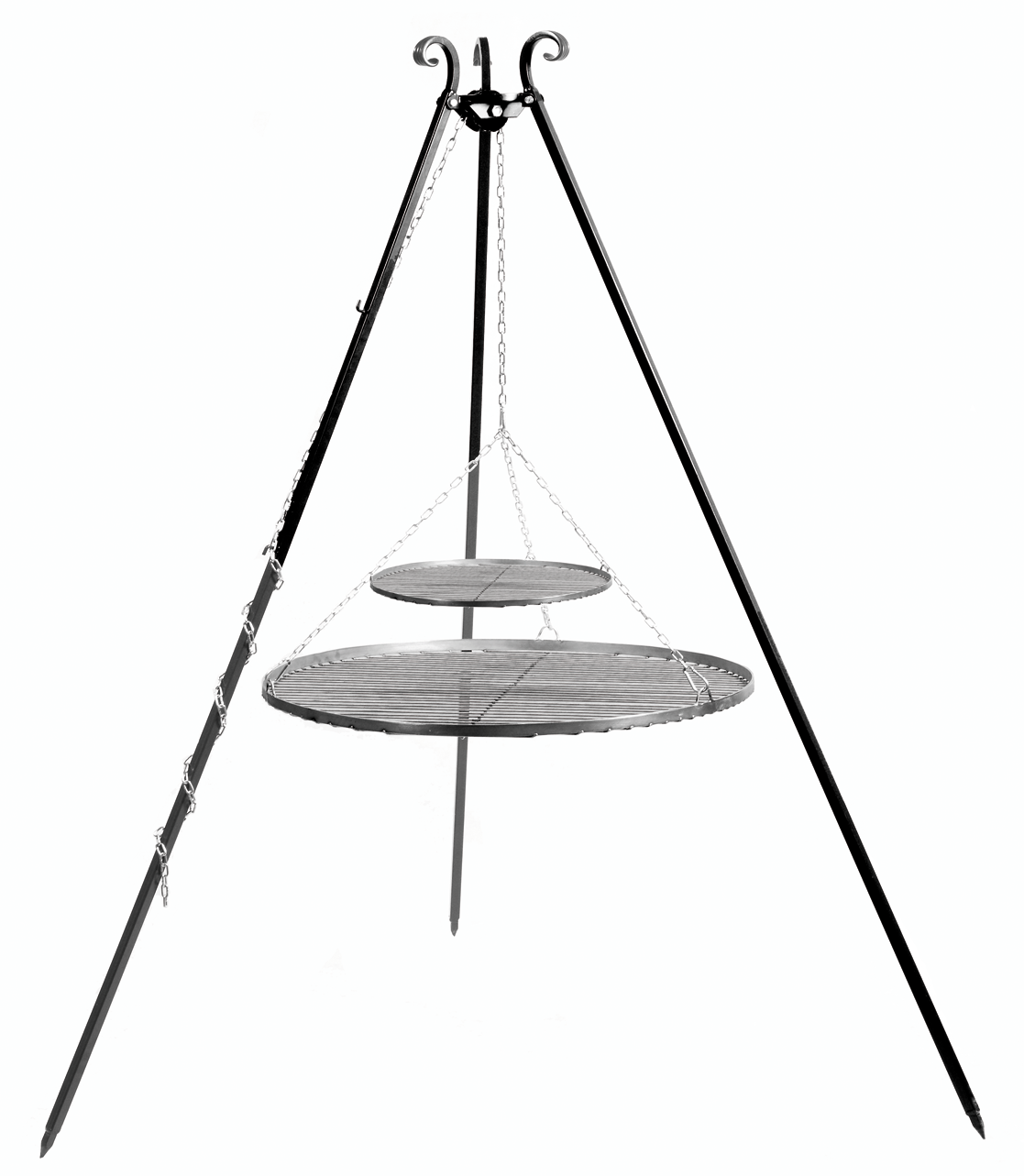 CookKing Driepoot 180cm met dubbel stalen Grillrooster Ø70cm + 40cm